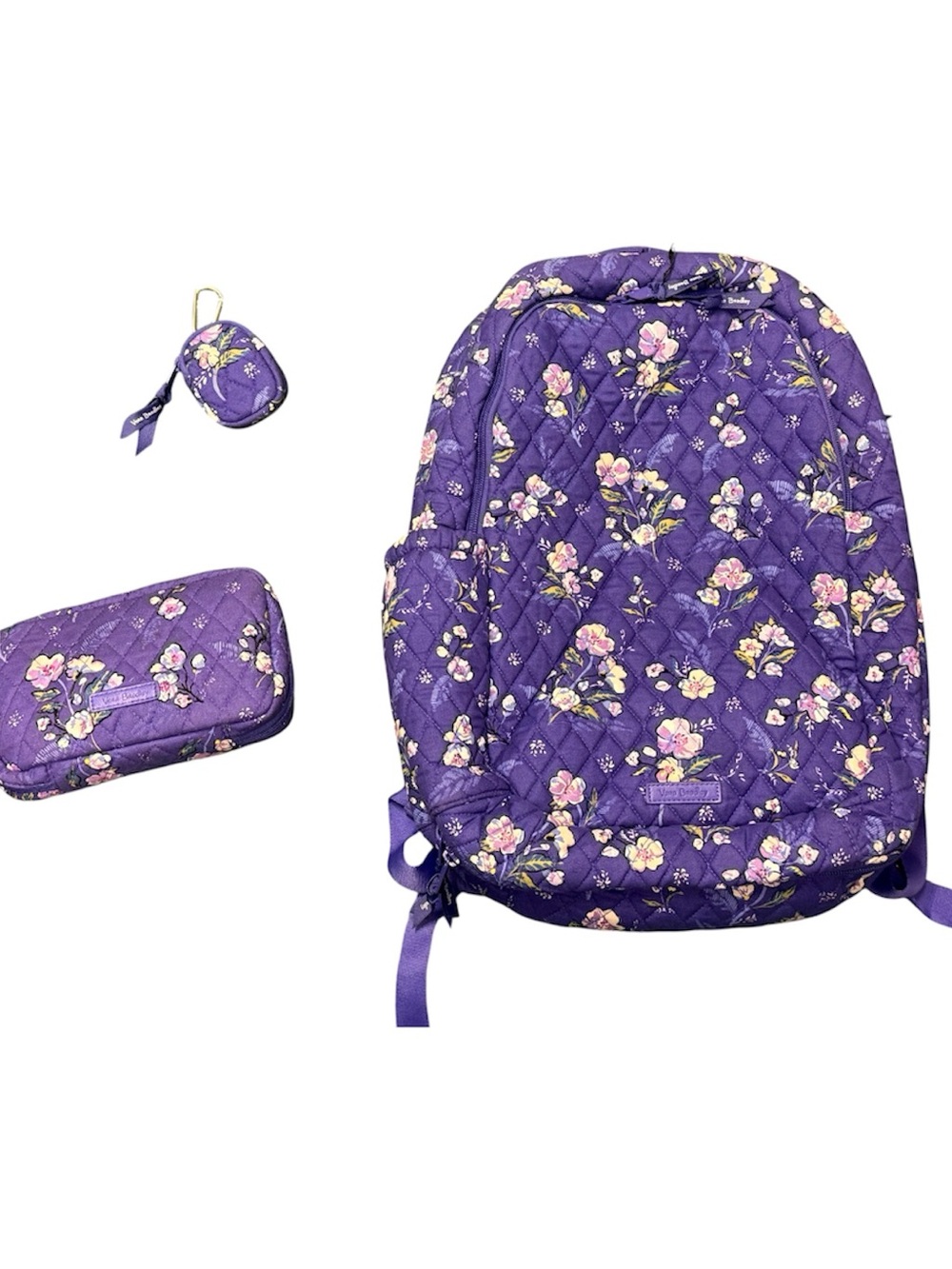 Vera Bradley Purple Wild Roses Floral Quilted travel Backpack new